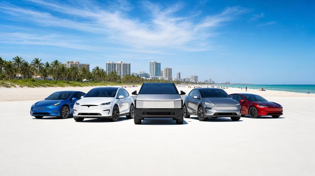 Tesla lineup in Miami