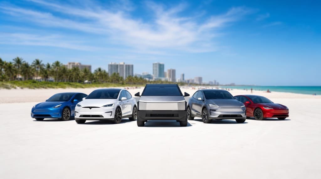 Tesla fleet on Miami Beach